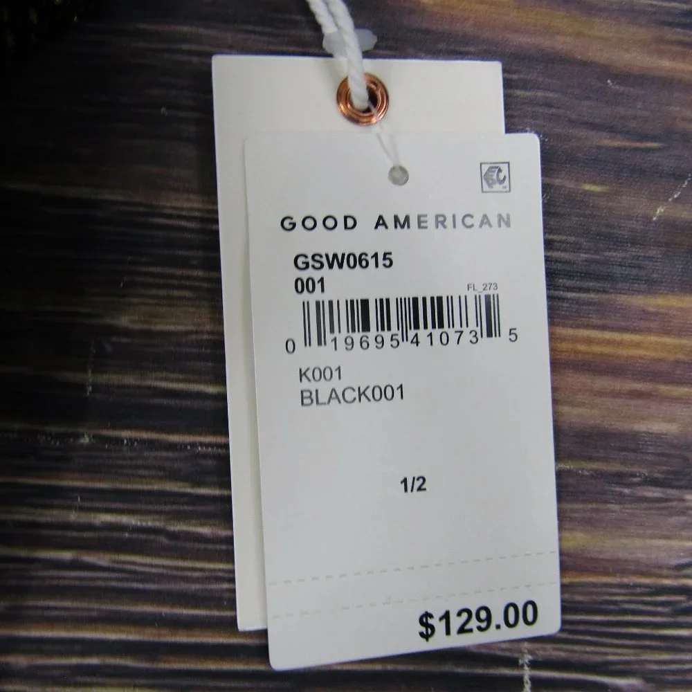 Good American NEW Small/Medium Sz 1/2 Black Metallic Fits Sculpt Dress Bodycon - Picture 5 of 11